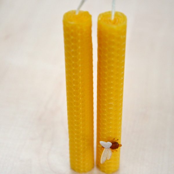 Medium Dinner Candles, Beeswax Honeycomb with FREE Bee Pin! (Pair)